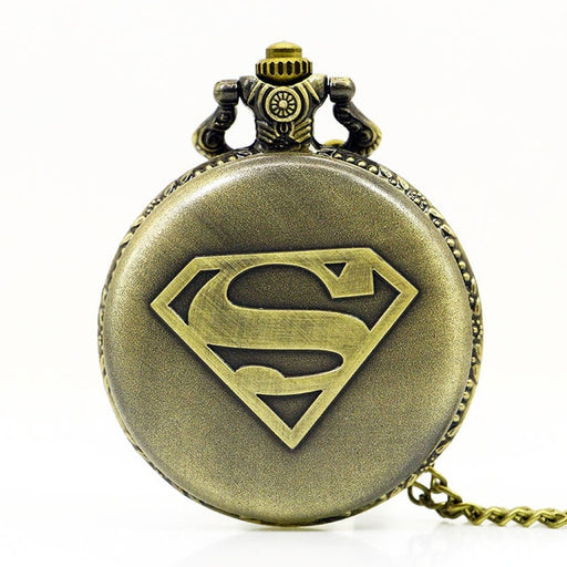 Vintage Case Superman Theme Quartz Pocket Watch