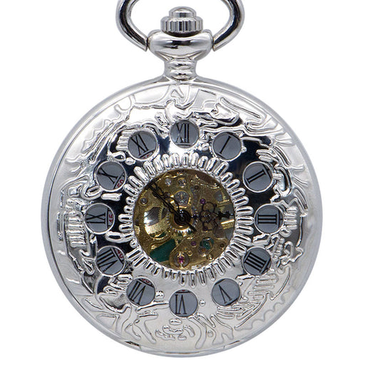 Vintage Silver Crystal Flower Style Mechanical Pocket Watch