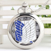 Silver Attack on Titan Wings of Liberty Clamshell Quartz Pocket Watch