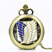 Silver Attack on Titan Wings of Liberty Clamshell Quartz Pocket Watch