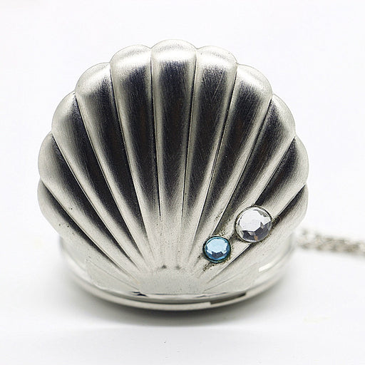 Silver Lovely Shells Necklace Pendant White Dial Quartz Pocket Watch
