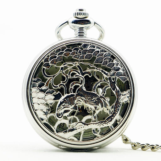 Retro Skeleton Rome Numbers Silver Craft Hollow Case Pendant Steampunk Pocket Watch
