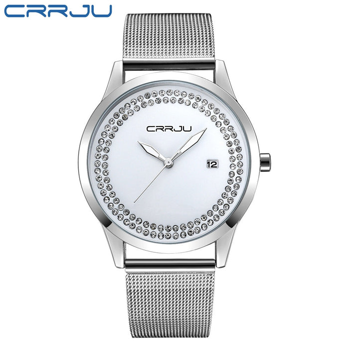 Rhinestone Mesh Stainless Steel Quartz Watch